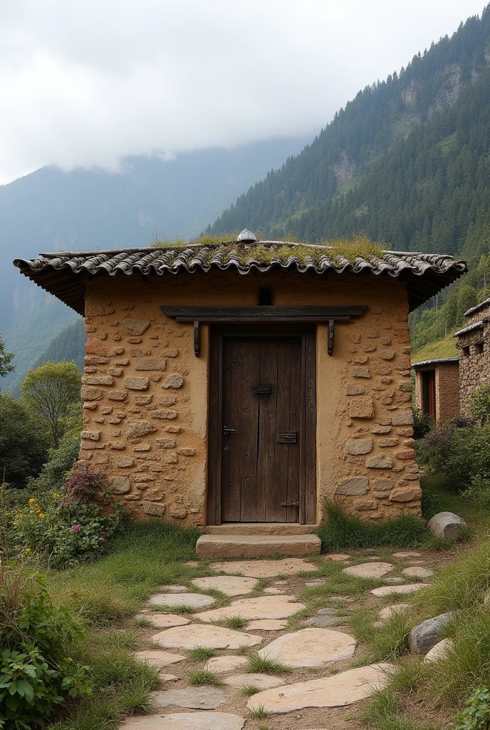 Bhutanese mud house with very small doors make the door super small