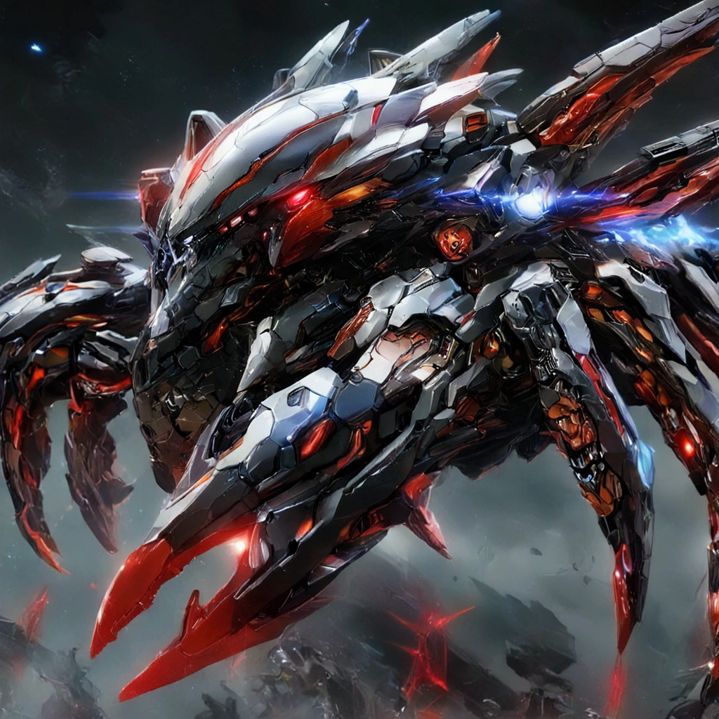 Close-up of a spider with red and black accents, sharp robot dragon claws, Amazing space creatures 4K, futuristic robot devil, cyber mech, Futuristic style spiderman, mecha robot futuristic, Red Biomechanical, 3D Digital Art 4K, Amazing mecha robots, Red Biomechanical details, A mix of anime robots and organic matter, 3d rendering digital art　empire