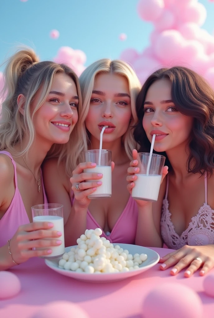 ariana grande, Billie Eilish and Jenna Ortega drinking milk