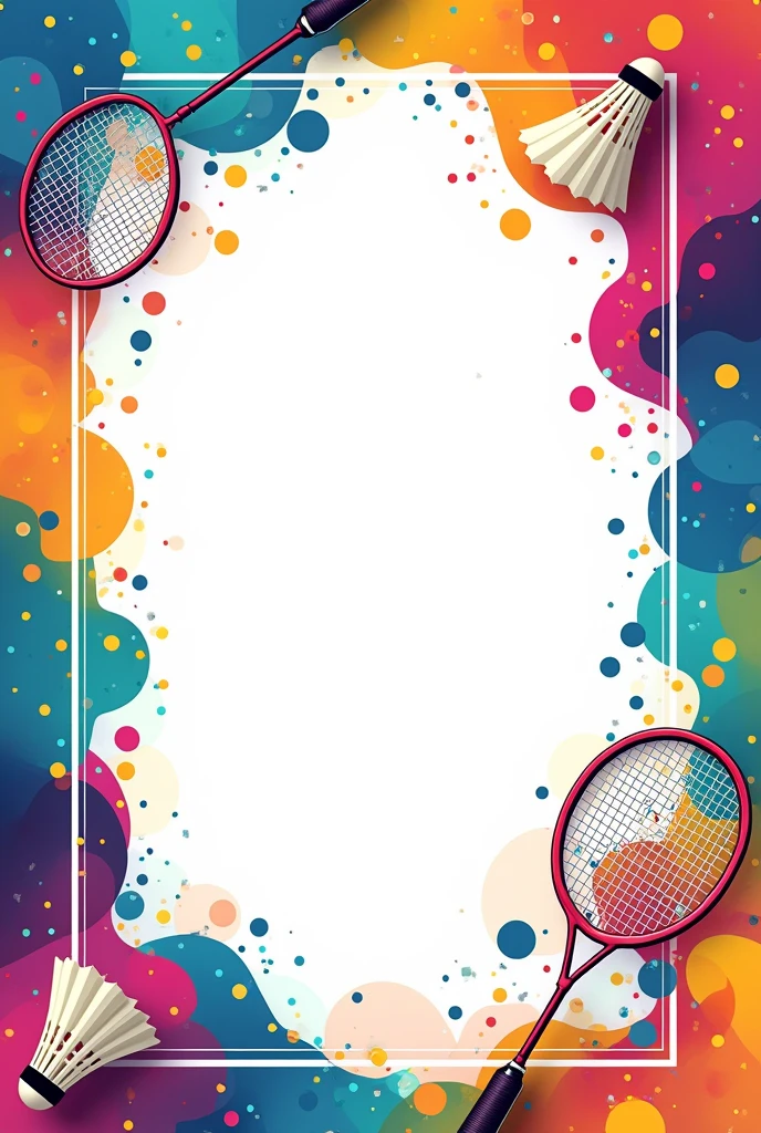 A4 sheet having blank space in center and its boder have "badminton racket, cock and player design" In multi bright coloure