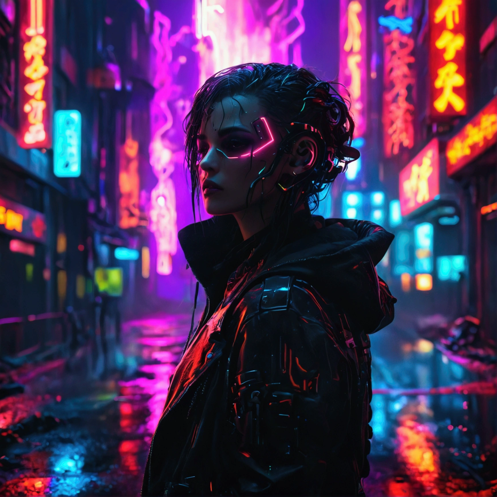 a dark trap beat,dark moody atmosphere, dystopian futuristic cityscape, neon lights, cyberpunk, cinematic lighting, dramatic shadows, highly detailed, 8k, photorealistic, masterpiece