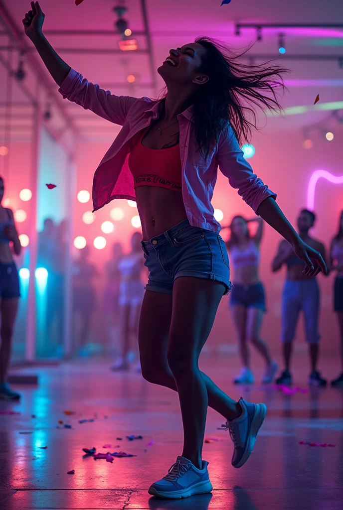 Generate an advertising image for a gym where a thematic dance therapy crazy hour is promoted and congratulates the dancer on his birthday