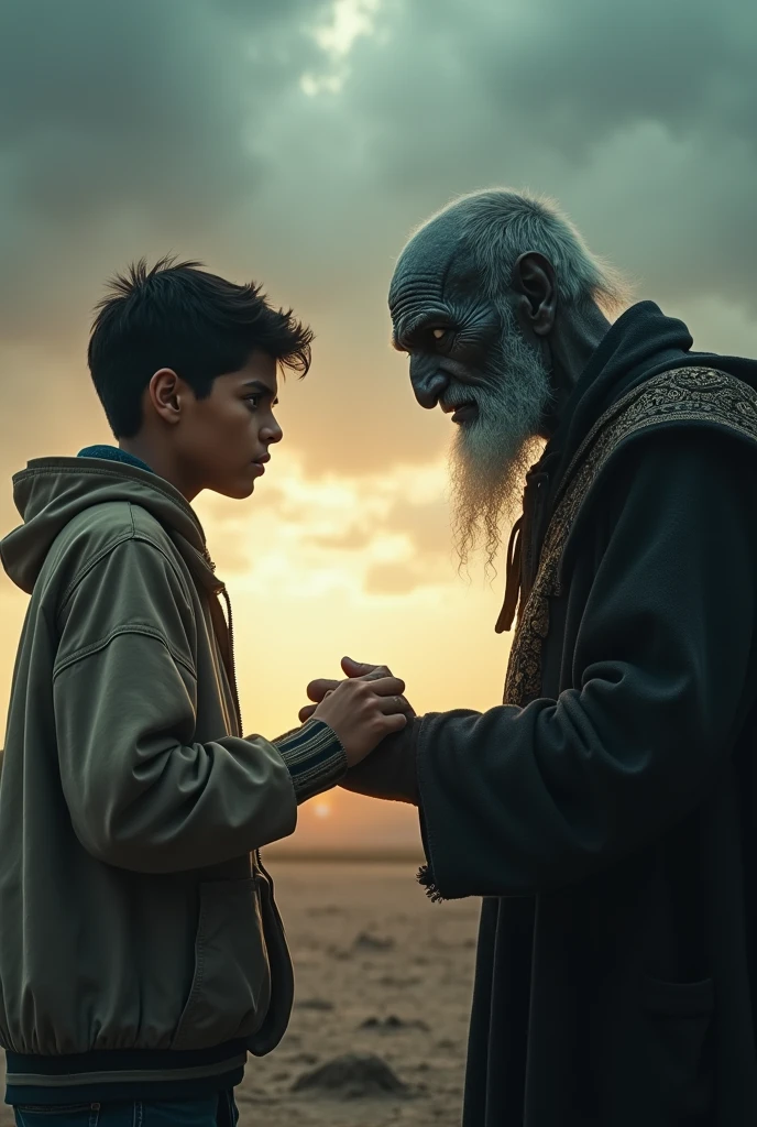 Teenager boy handshake with dajjal