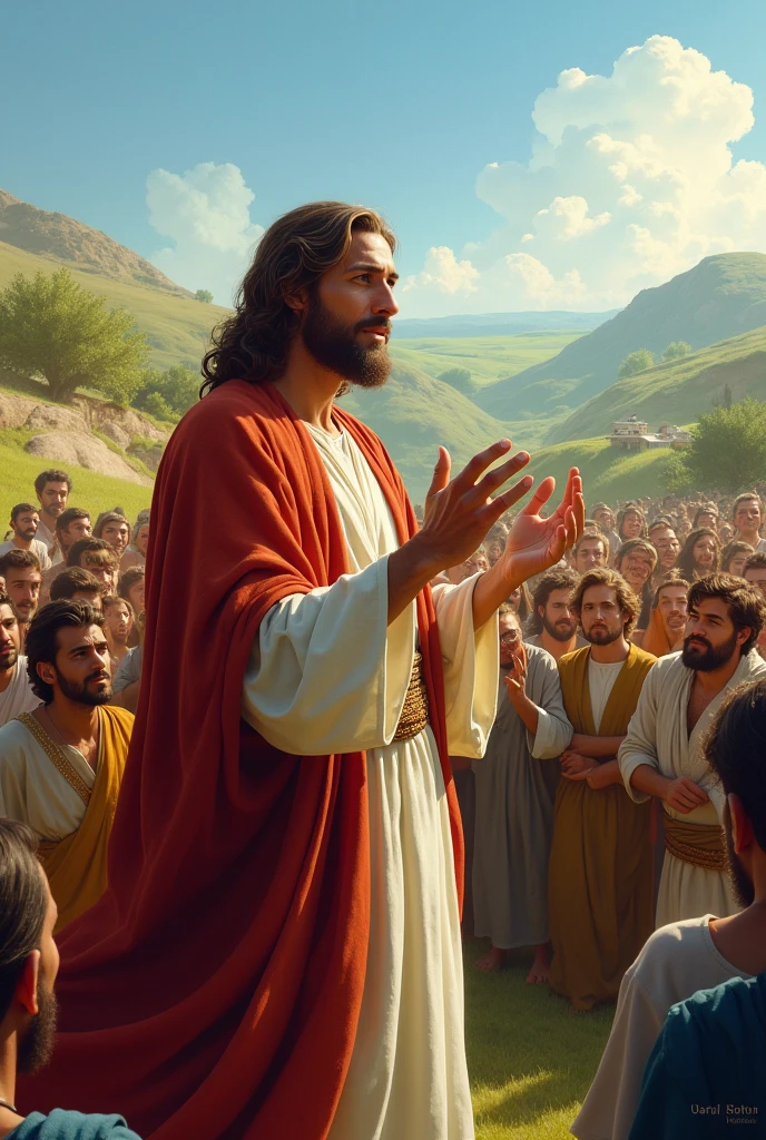 Jesus telling parables in a crowd