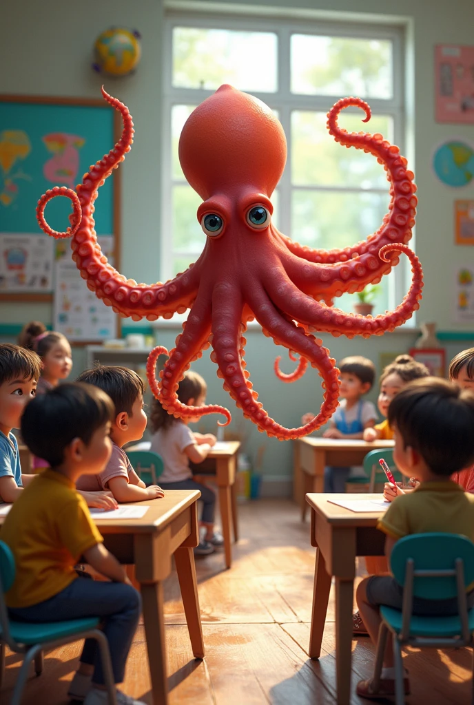 You can make an octopus where two tentacles appear very clearly in a realistic way and then create a classroom for children..