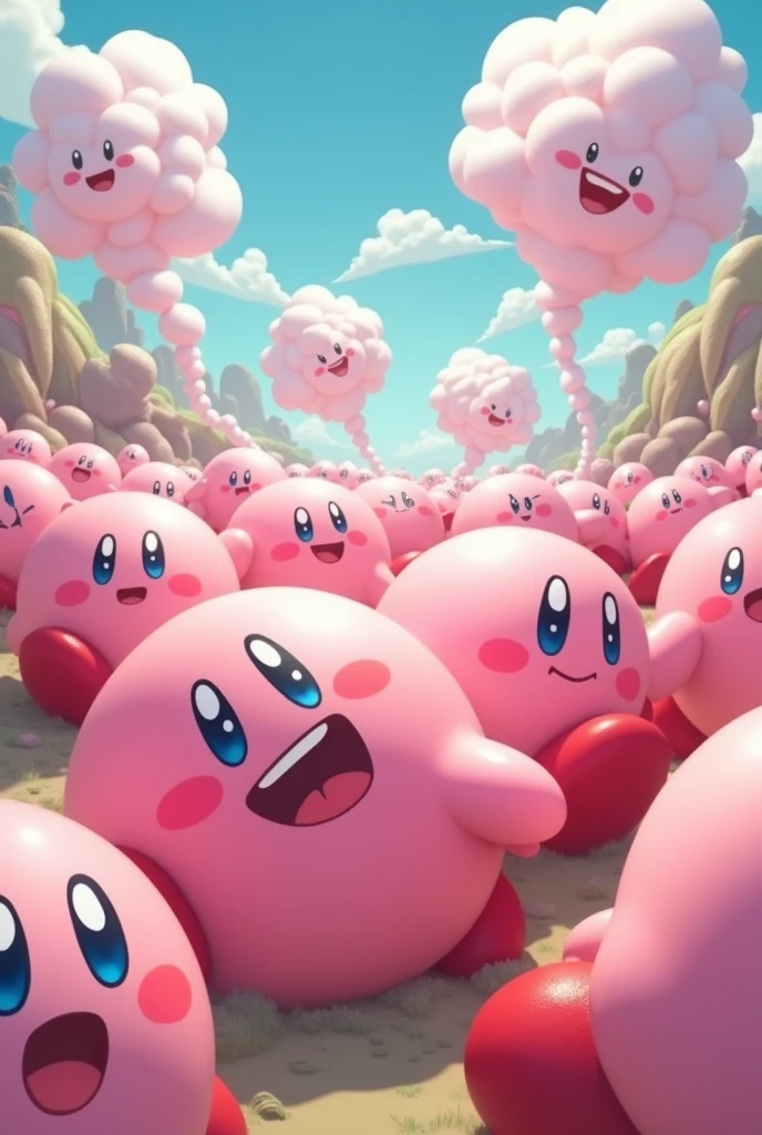 many giant kirby，farting，smile，growth giant kirby