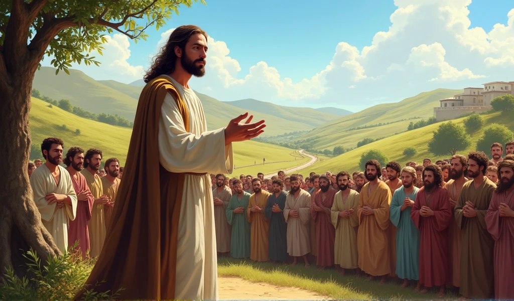 Jesus telling parables in a crowd