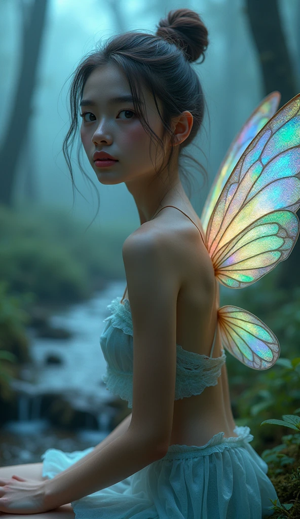 Realistic photos、Pay attention to the face of the cute idol high school girl、18r 、nsfw、Perfect Image、extra limbs、missing limb、extra digit、fewer digit、mutated hands and fingers、Beautiful woman、Wind Spirit、(((silver)))、Long Hair 、I'm braided、Completely naked、Her chest is exposed、Sitting on a tree playing with the birds、In the deep green forest、(((Legs spread)))、Soft Light、Morning mist hangs、Fairy Wings、Nipples are visible、
