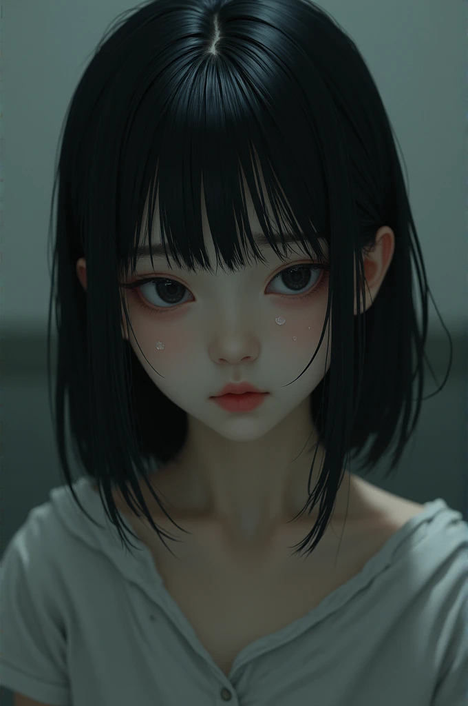 a depressed japanese teenaged girl. Hyper realistic 4k