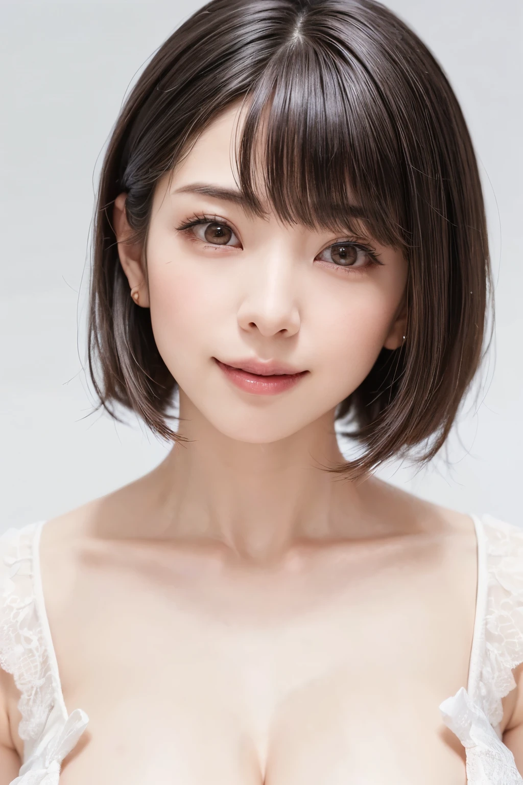 (software:1.8、masterpiece, Highest quality),1 person, alone, hyper Realistic, Realistic,Realistic, Looking at the audience, Light brown eyes:1.4,Brunette Short Bob Hair with highly detailed shiny hair, Brightly colored winter clothes, Lepangas:1.4), Outdoor, Mouth closed, Upper Body、big chest eye、eyelash、{Hugeな|big chest|Hugeなな|Mega} whole :2, chestの谷間:2、(((big chest eye、Short Bob Hair、Highlights from Students、Looking at the audience、She is very beautiful and cute、Show me your ears、Long neck、smile、Close your mouth and smile、Bangs and beautiful teeth)))、Ideal body type、(Nothing is drawn、A very beautiful pure white background:1.6)、美しいLong neck:1.4、(({Huge|big|Hugeな|Mega} chest, chestの谷間:2、Upper Bodyは服を着ていない:1.6))、(((Portraiture:2)))、Perfect Anatomy