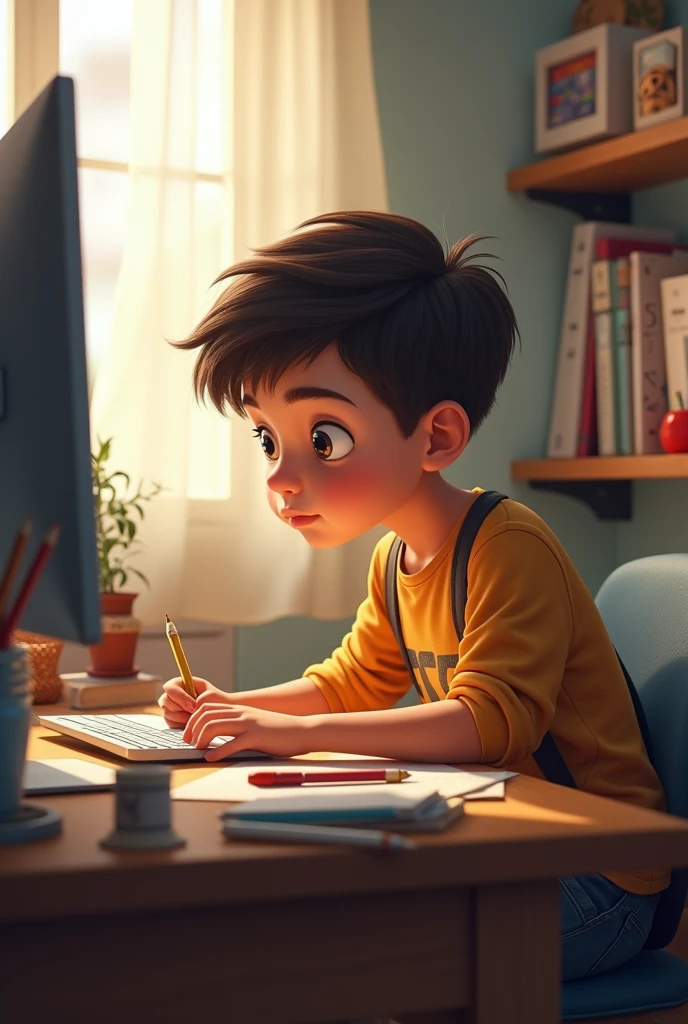 I need a picture for my coding account in which a boy sitting and doing some work on his desk