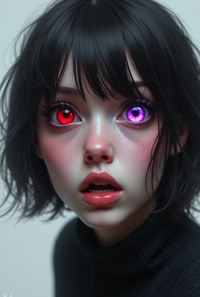 I want a surprise reaction and one of the eyes is red while the other is purple