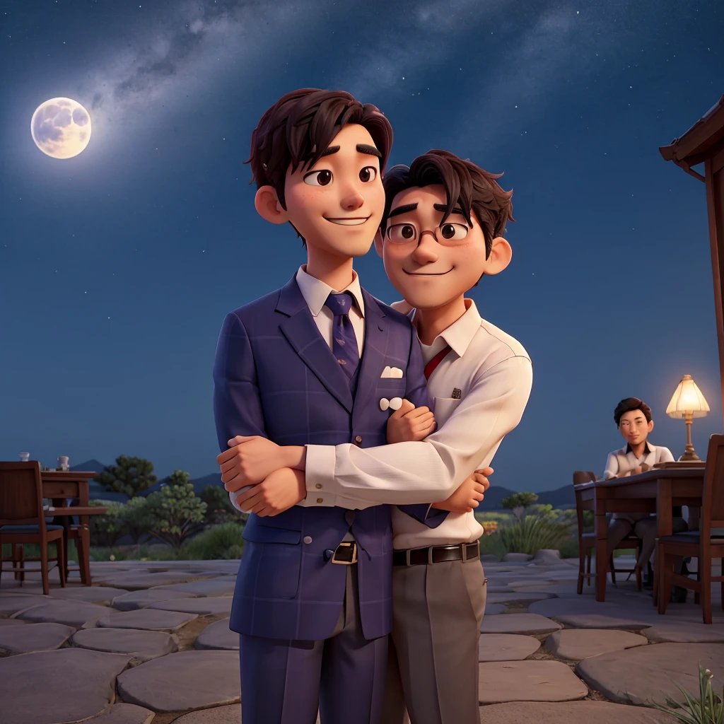 It ends with a shot of Mr. Kohi and Mr. Shin embracing each other under the moonlight.