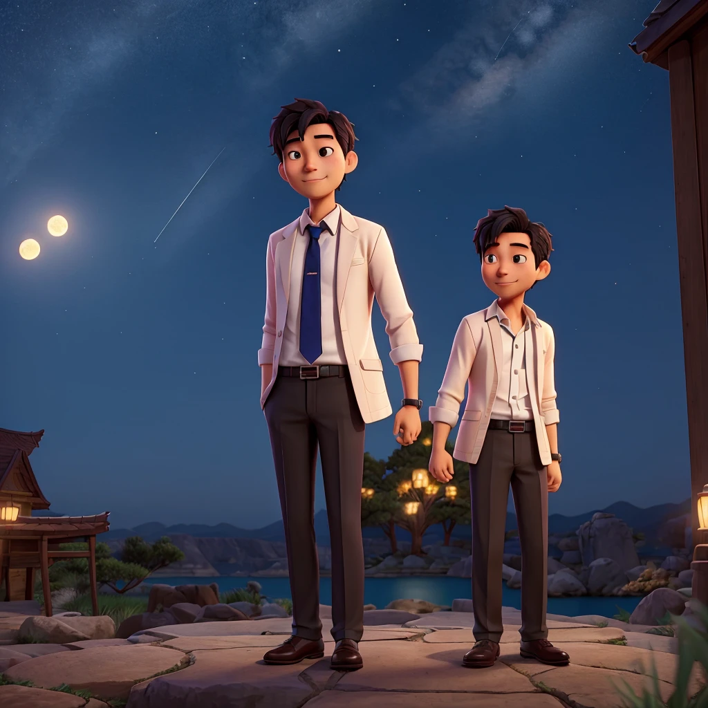 It ends with a shot of Mr. Kohi and Mr. Shin embracing each other under the moonlight.