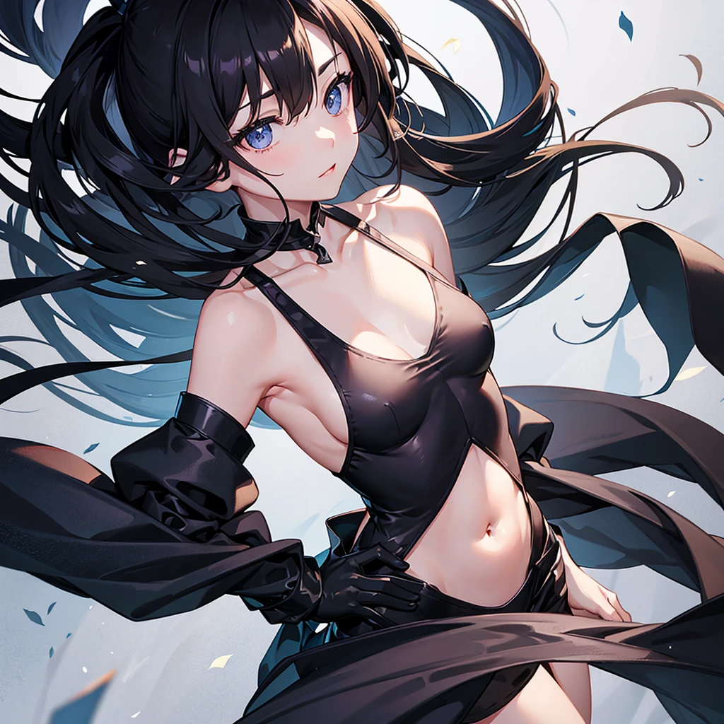 Slender beautiful girl、Small breasts、Black camisole、White bodysuit、Thin arms、Beautiful arms