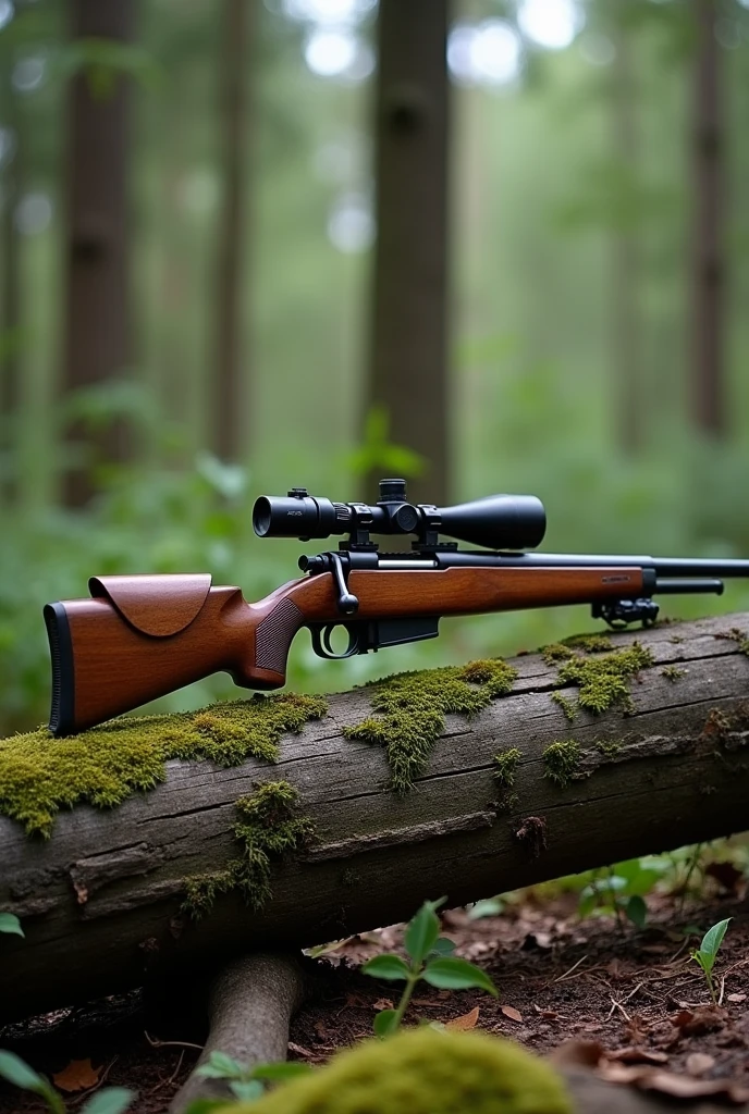 M1 garand sniper rifle sitting on a tree