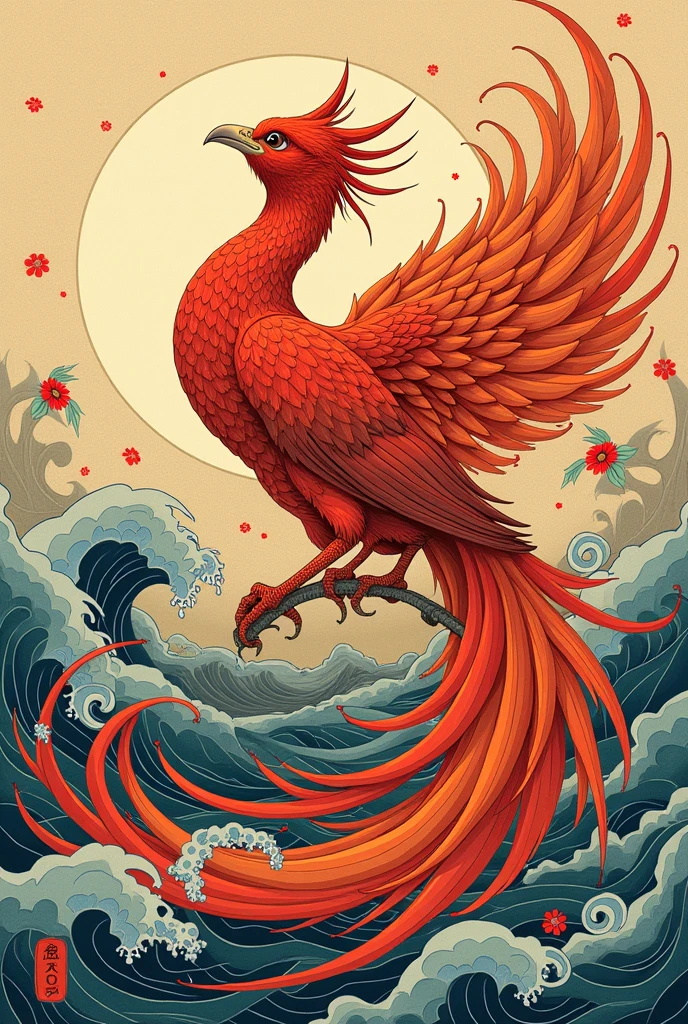 Phoenix in the style of Katsushika Hokusai