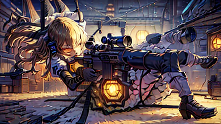 (best quality, anime, ((cyberpunk)), extremely detailed,), ((marisa kirisame)), (skyscrapers in the background), (((close up shot of a girl holding a sniper rifle))), dramatic lighting, sniper rifle, holding a sniper rifle, ((fierce expressions)),