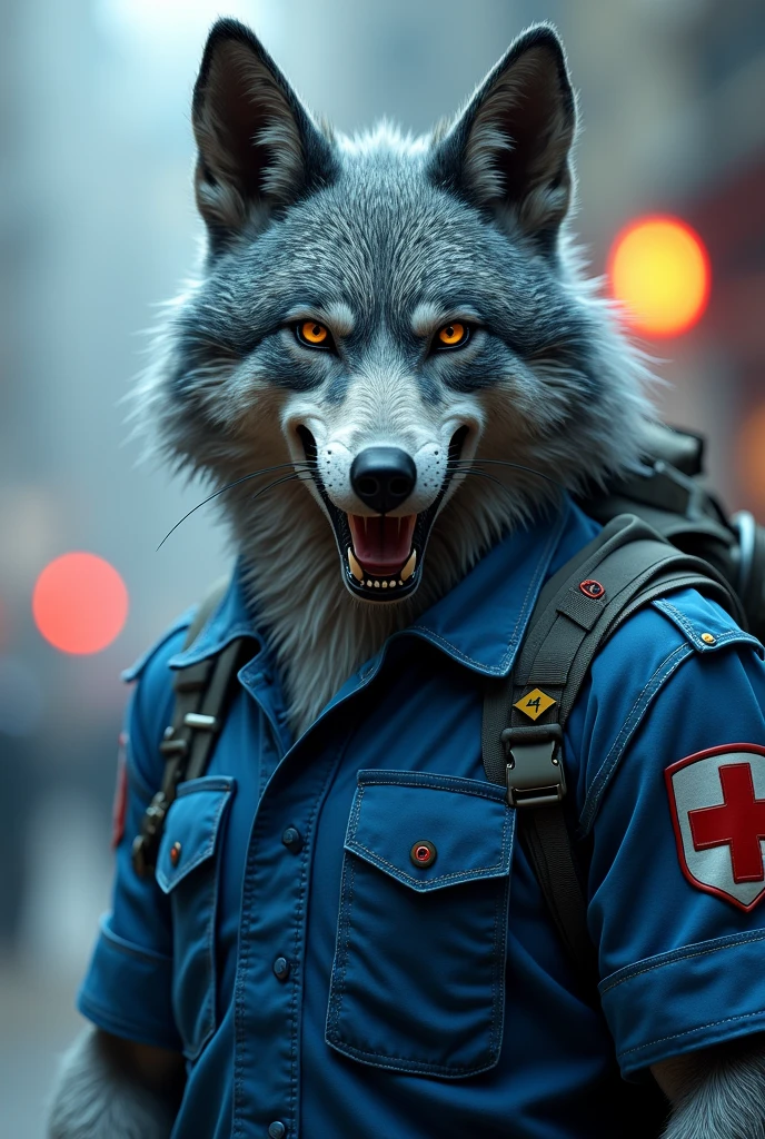Wolf  humanoid paramedic Overalls blue 