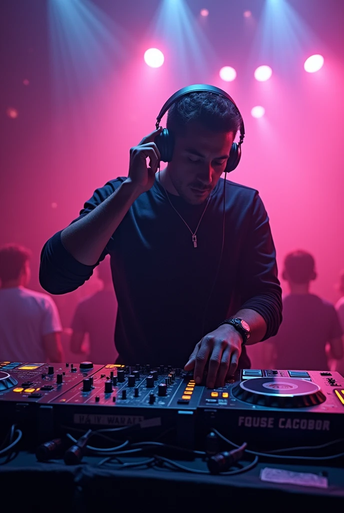 DJ playing with his hand on his ear