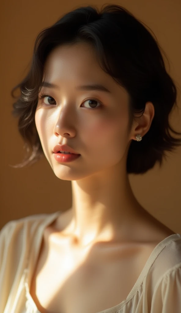 (Best quality, Japanese woman, 4, short black hair, natural look, (minimal makeup), warm lighting)