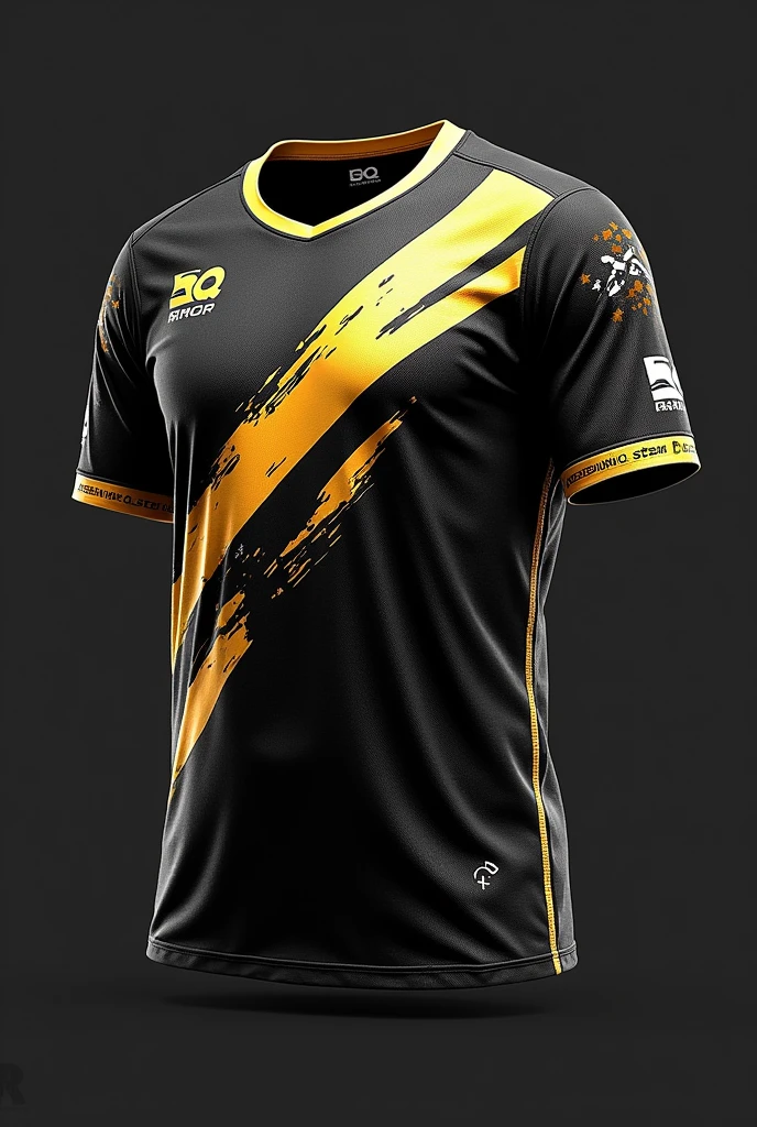 Can help me brainstorm ideas for the design of an esports jersey for "RRQ × STAR." Here are some suggestions:

1. **Color Scheme**: 
   - **RRQ Colors**: Incorporate the team's traditional colors (usually black, gold, or white).
   - **STAR Elements**: Add elements that represent "STAR," perhaps with star patterns or accents in a contrasting color.

2. **Logos and Branding**:
   - Place the RRQ logo prominently on the chest.
   - Include the STAR logo or iconography on the sleeves or back.

3. **Design Elements**:
   - **Patterns**: Use dynamic patterns like stripes, gradients, or geometric shapes to give a modern and sporty feel.
   - **Textures**: Implement a subtle texture, like digital camo or mesh, for added depth.

4. **Typography**:
   - Use bold, futuristic fonts for player names and numbers.
   - Ensure readability with contrasting colors.

5. **Accents and Highlights**:
   - Add reflective or metallic elements for a premium look.
   - Consider glow-in-the-dark stars for a unique touch.

6. **Additional Features**:
   - Offer customization options for player names and numbers.
   - Include breathable, moisture-wicking fabric for comfort during long gaming sessions.

Let me know if you need more details or specific design elements!