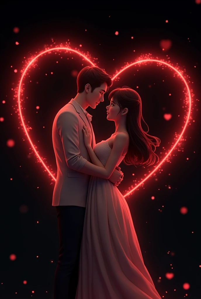 アニメ, 3d, couple in love, Heart around, image background black color