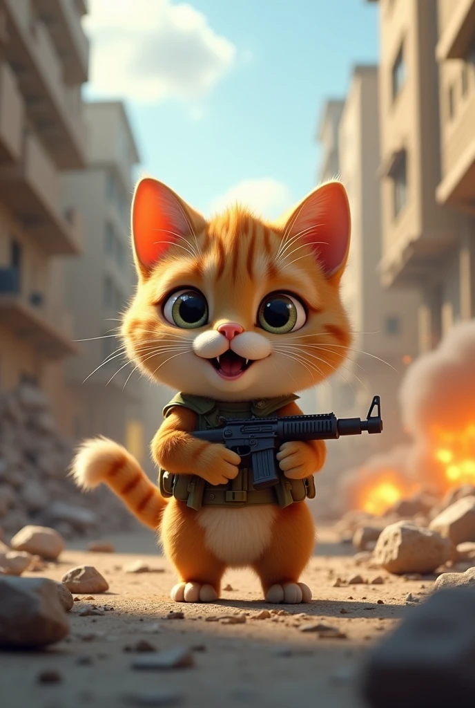 Cute 3d animating cat in war