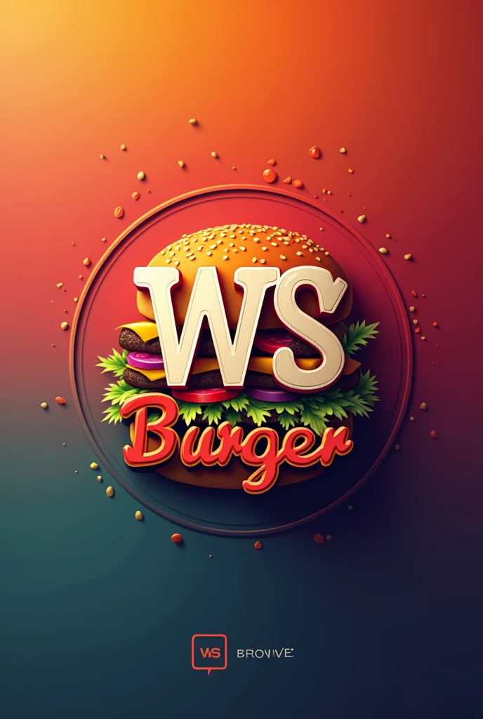 I want a brand logo with vibrant colors, burger shop with initials WS that is not too big and has the name burger