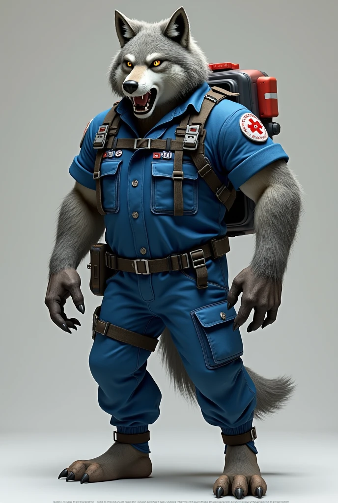 Wolf humanoid Overalls blue paramedic men