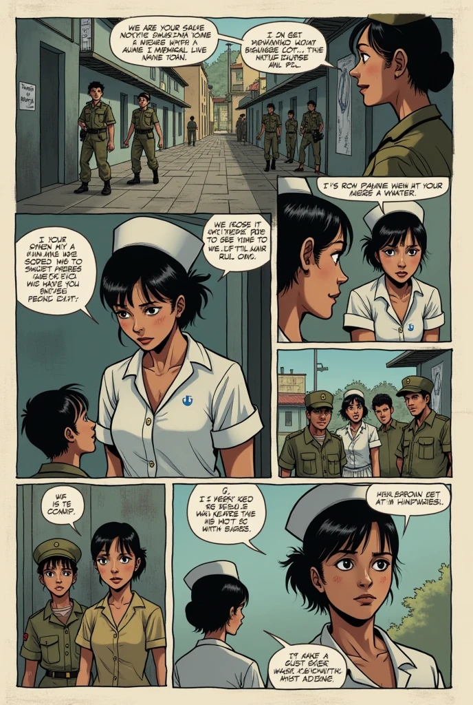 nusring in the philippine Japanese Colonial Rule . give comic strip give description and dialogue