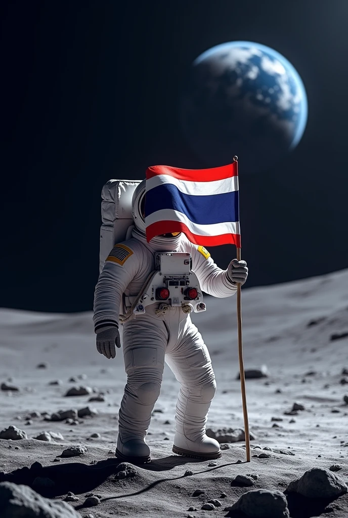 Astronaut holding a Thai flag on the moon