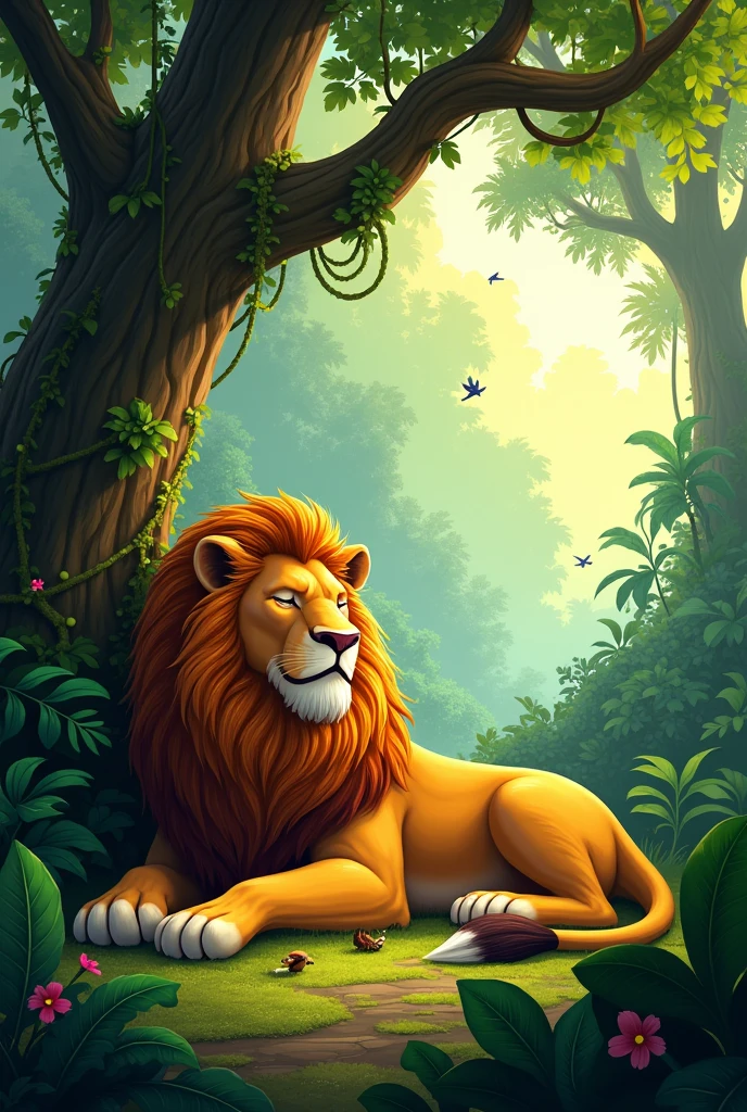 One day in a dense jungle, a mighty lion was taking a nap under a shady tree. For kids story 