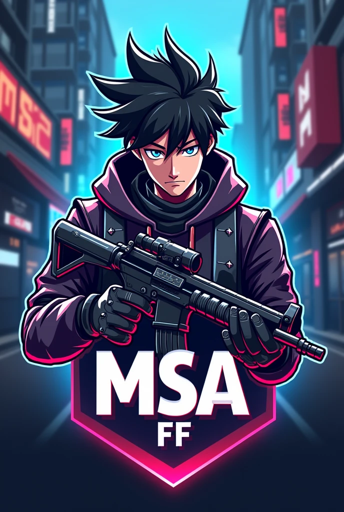 Free fire Gaming logo.  Name MSA FF.  Avatar anime male 