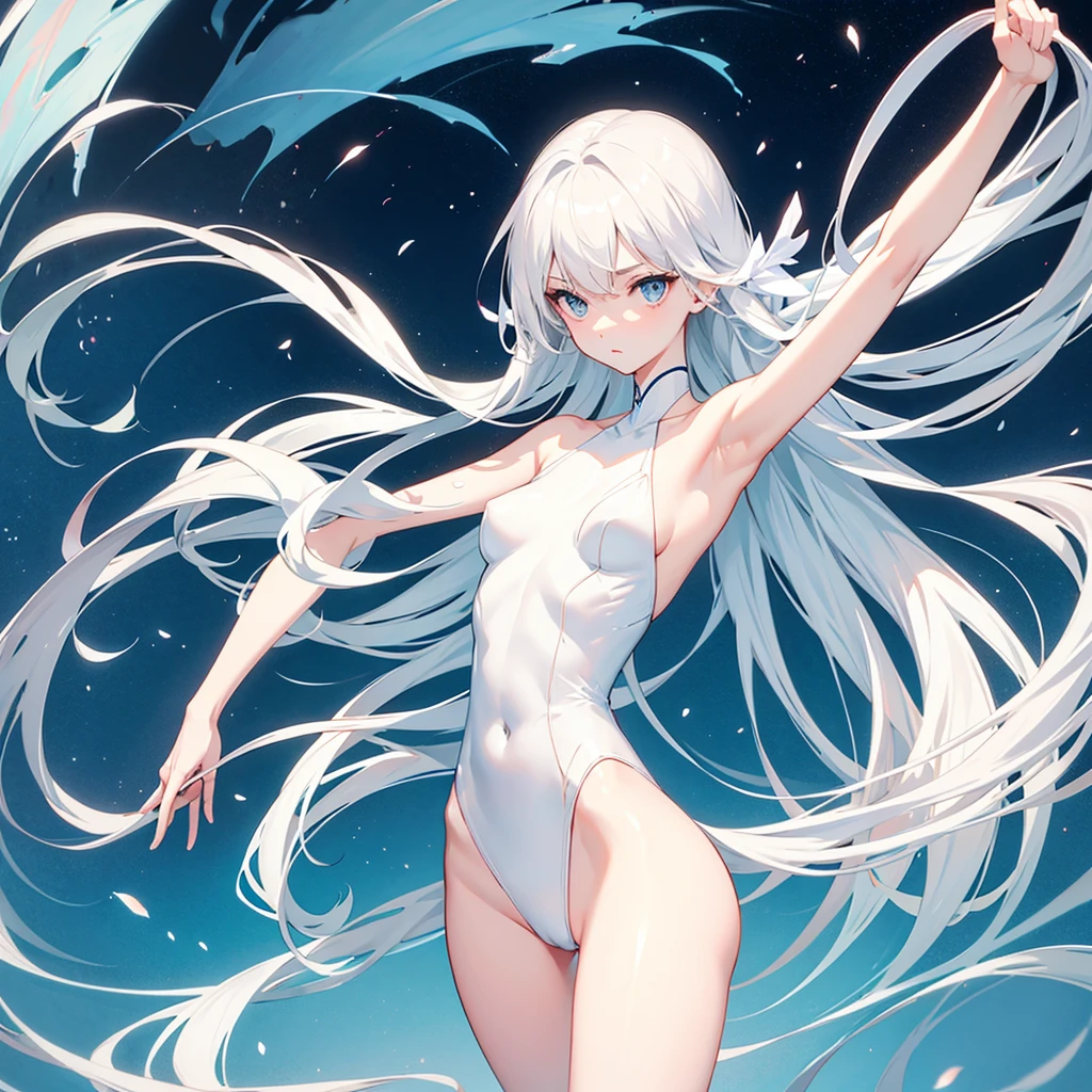 Slender beautiful girl、Thin arms、Beautiful arms、Proportionate arm length、White bodysuit、slingshot bikini