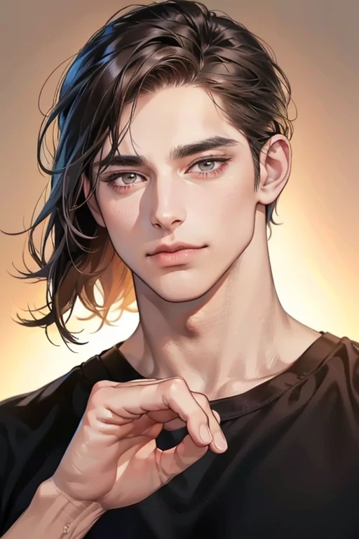 (Best quality,4K,8K,a high resolution,masterpiece:1.2),ultra detailed,(realistic,photorealistic,photo-realistic:1.37),3 man,Beautiful anime,portraits,strong,masculine,dark hair,Sharp jawline,Mesmerizing eyes,Perfectly styled hair,confident expression,bright colors,dynamic lighting,Brown eyes,(Black T-shirt),(dark skin),((mature man, man 40 years old)), (square jaw)