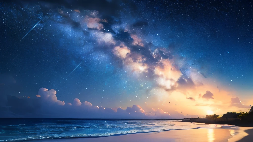Tropical Beach,night, Starry Sky,milky way, Shooting with a wide-angle prime lens, (Highest quality,8k,High resolution,masterpiece:1.2),Very detailed,(Realistic,photoRealistic,photo-Realistic:1.37),High resolution,超High resolution,Studio Lighting,Vibrant colors,Professional