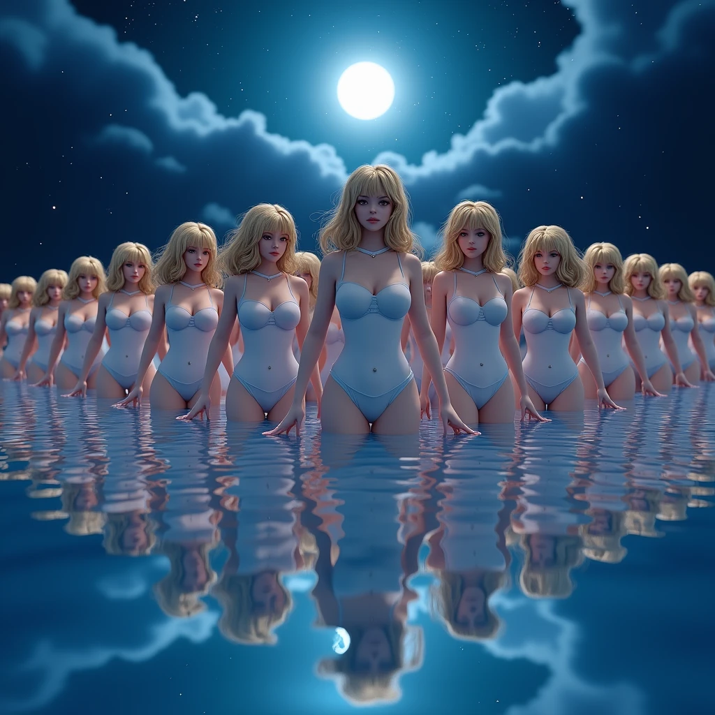 ((anime character sailor-mercury Clone-girls Art)), ((Best Super High quality Myself sailor-mercury Clone-girls illustration Art)), (((16K, Highest quality, Ultra-high resolution))), (((((It's so unrealistic, so unique, so unfathomable, so shocking, so unprecedented.))))), (((((sailor-mercury clone-girls multiplying world, Ultra-realistic))))), Very detailed and beautiful female body, Very detailed and perfect body structure, ((Big Breasts)), (((A seductive smile))), ((((((((Highly detailed cloning depiction, 1girl-1,000,000clone-girls)))))))), (((((6+clone-girls))))), (Very detailed depiction, From the surface of the water, 100,Over 000 people, sailor-mercury Clone-girlsが, From face to upper body, Second-rate々And wells up), night, Starry sky and full moon, Sailor Warrior of Water, Mizuno Ami, walk, Approaching here
