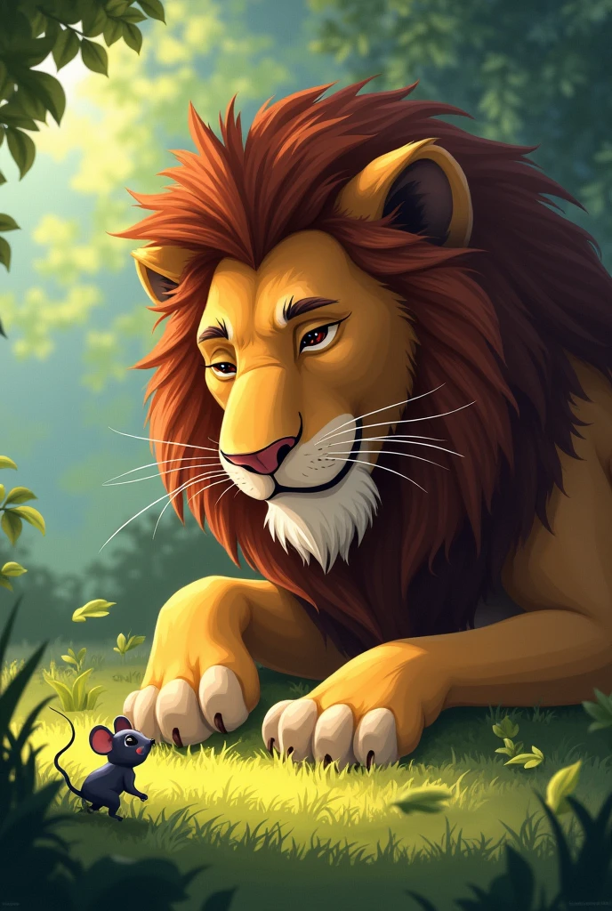 For kids story Suddenly, a tiny mouse ran across the lion’s paw. The lion woke up and trapped the mouse under his huge paw.
