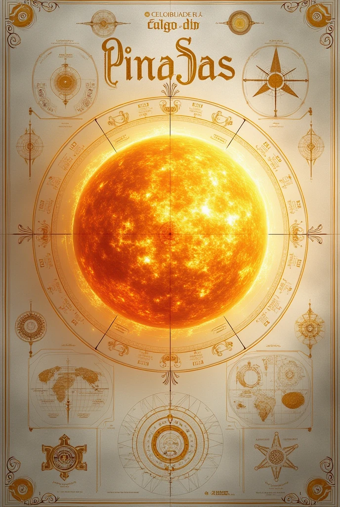 Book cover with diagrams of the sun in the background and on the front written in gold letters Children of the Sun in Portuguese, art in shades of white and gold