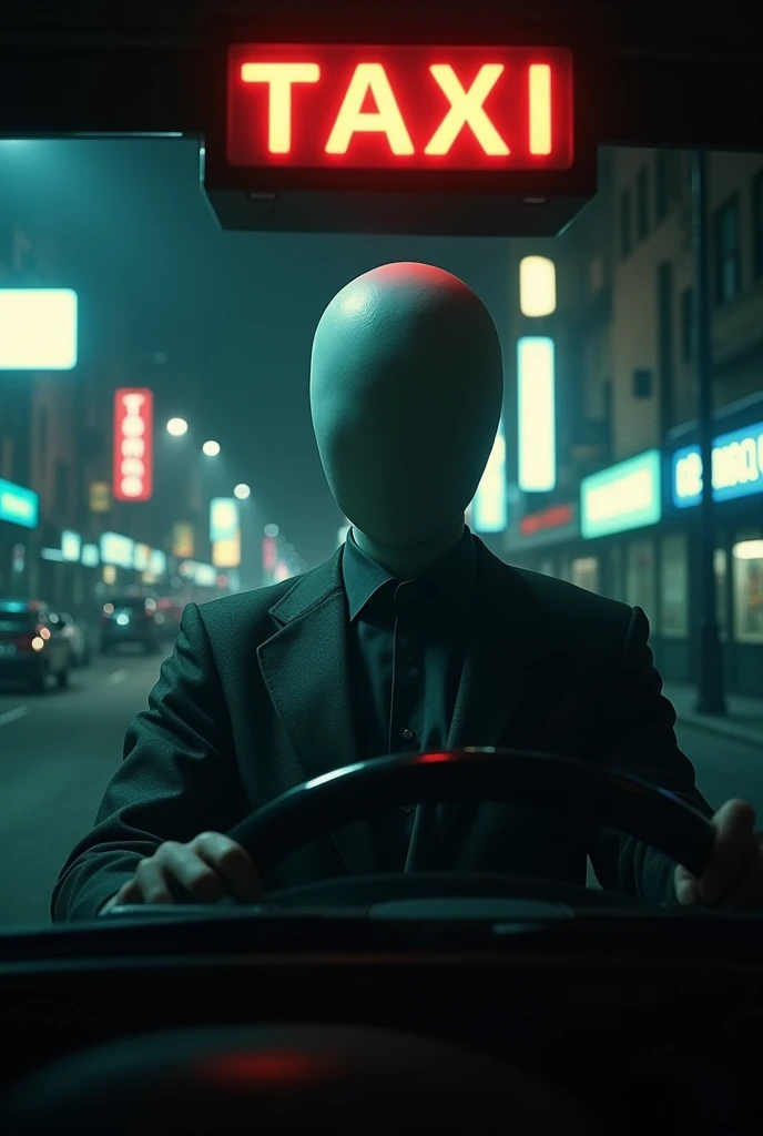 The taxi driver had no eyes nose ear and had blank face