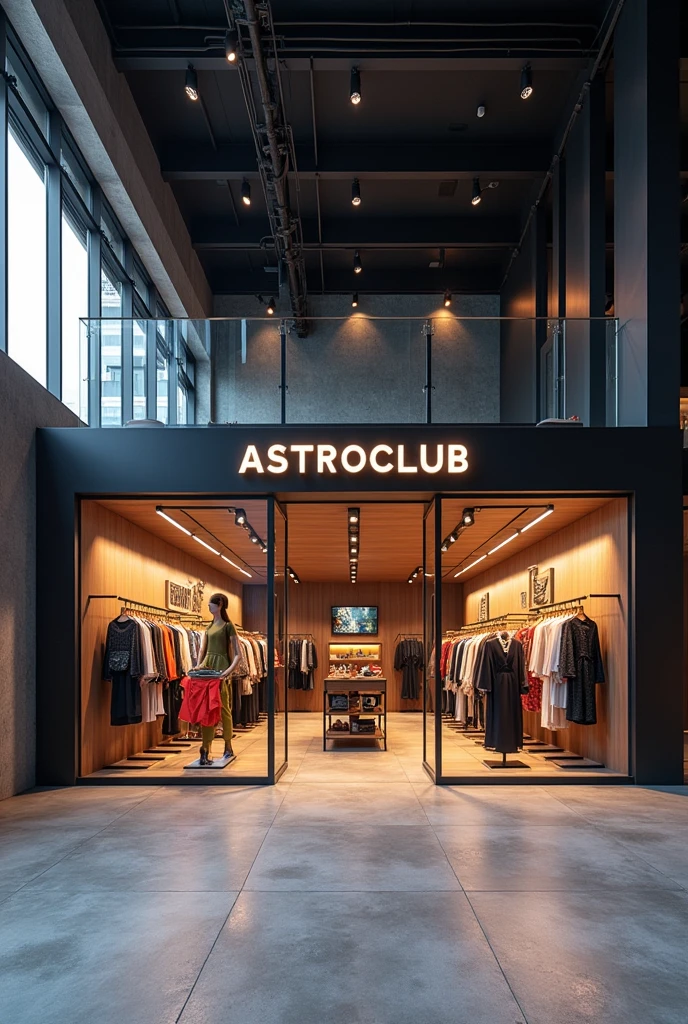give me some modern interior of a clothibg store named astroclub include the name there