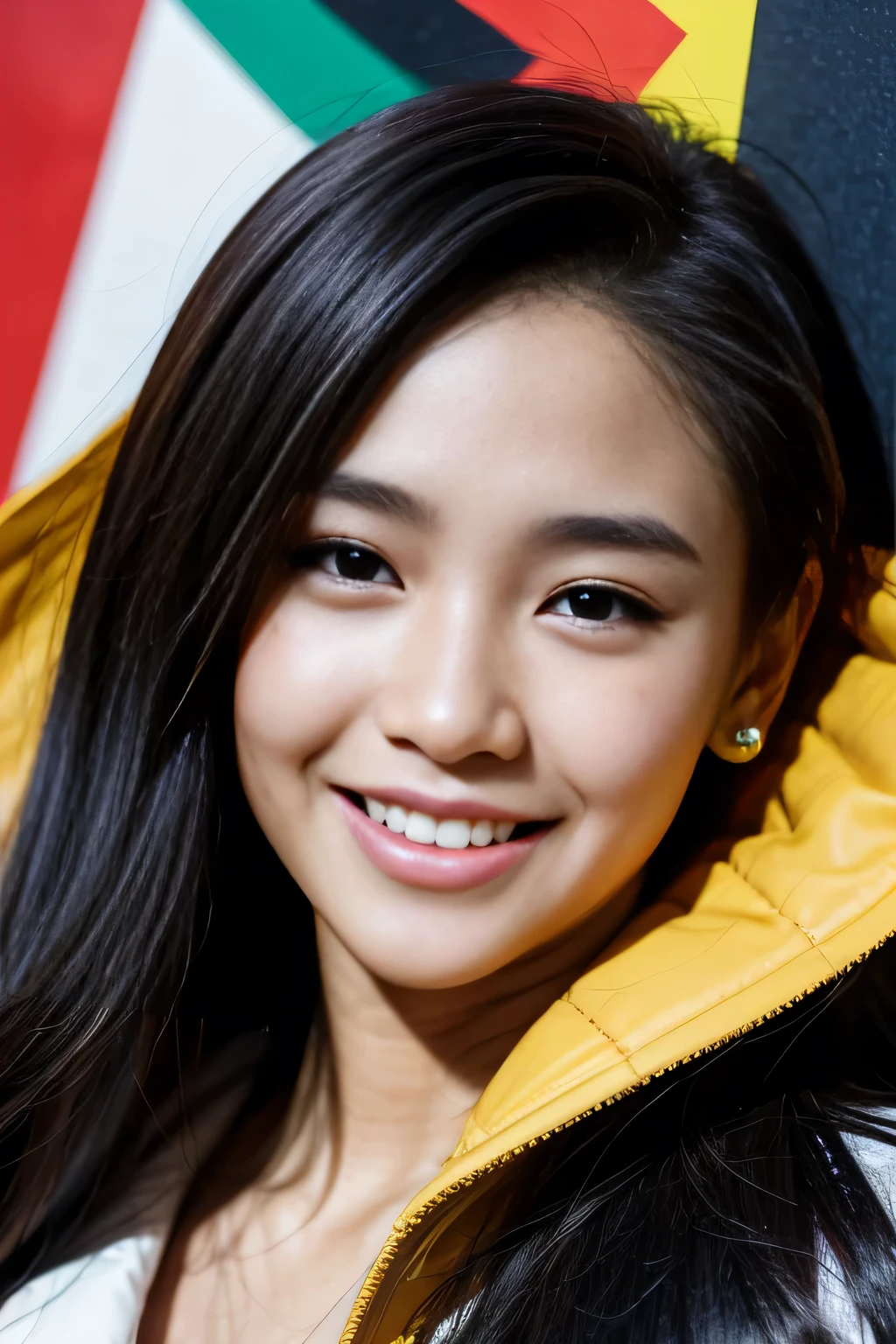 masterpiece, best quality, {best quality}, {{masterpiece}}, {highres}, focus, anime style, a closeup of a cartoon of a woman, girl design, portrait, giesha, anime image, long hair, black hair, straight eyes, hair covering ears, happy, polished and powerful look, exotic, tall, freckles, smiling, chic, colorful, colors