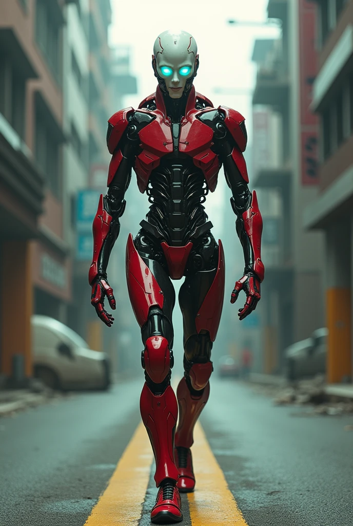 Full length view. (cyborg man with a weapon in his hands) Bold, threatening look. Red and black exoskeleton male cyborg. A dynamic picture, the whole body of a cyborg in motion walks along the street of a futuristic city. with crane-yellow stripes. --ar 9:16 --ar 1:2 Porcelain face and head, no hair, detailed realistic close-up, dirt, dust,
Canon 5d cinematic frame, ultra skin, porcelain face and head, beautiful hands, detailed macro, photography, cool look, action, big turquoise eyes, perfect eyes, best quality, extremely sharp focus on face, minimalism. full-length cyborg woman, whole body in motion, subtleties of analog cinema, post-apocalyptic,
cinematic, realistic, fashionable art station. Studio photography details in focus Very busy Rutkow complex Raw 4k 8k Isometric digital smog, 3D rendering, porcelain face and head. Volume Octane Number Science Fiction Artistic Masterpiece Sinister Matte Painting Movie Poster, Golden Ratio, cgsociety,
Ultra HD, Realism, Vivid Colors, High Detail, UHD Painting, Pen and Ink, Perfect Composition, Beautiful Detailed Complex Insanely Detailed Octane Rendering, Trending on Artstation, 8k Art Photography, Photorealistic Concept Art, Soft Natural Atmosphere, Perfect Cinematic Lighting ,
the effect of broken glass, the absence of a background, amazing, something that doesn’t even exist.--ar 9:16 --ar 1:2