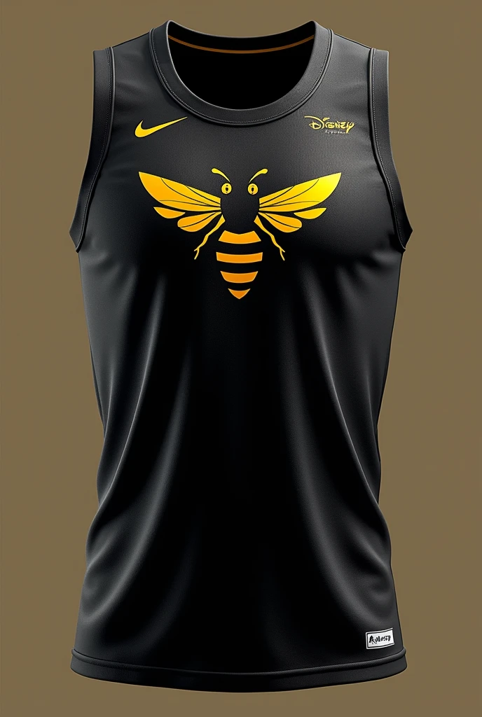 Create a basketball jersey with the color black and the logo is a bee