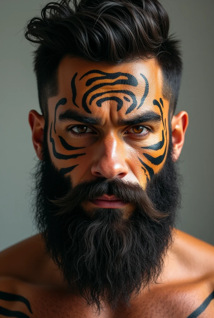 Boy having beard like tiger
Not tiger texture