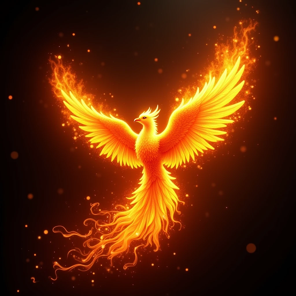 phoenix, fire, burning, fire storm, light particles, silhouette