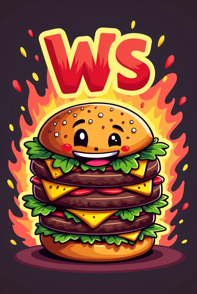 I want a brand logo with vibrant colors, burger shop with initials WS