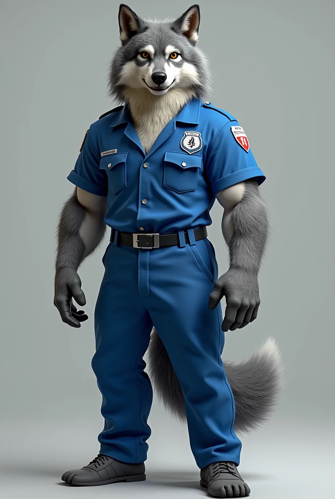 Wolf humanoid Overalls blue paramedic Realistic men