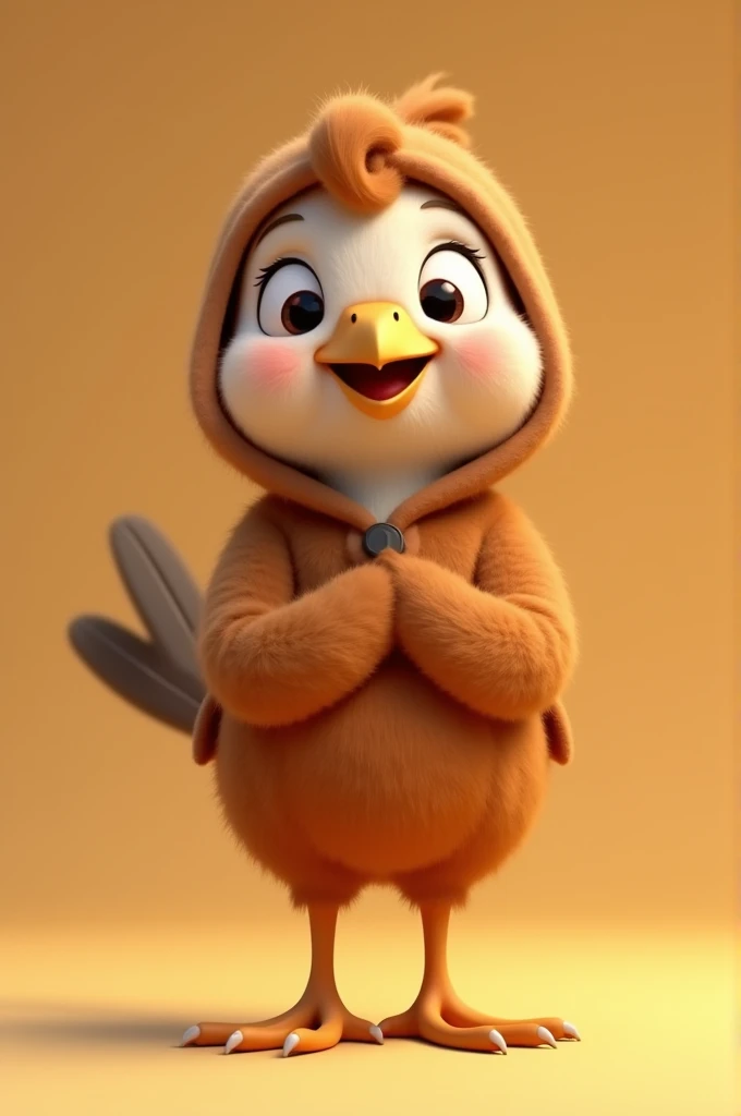 Make a animation character who is bird and look like basic and have a brown costume 
